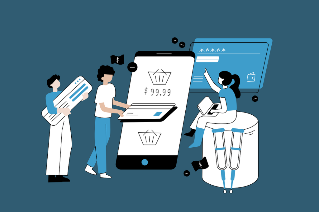 Illustration of people and devices.