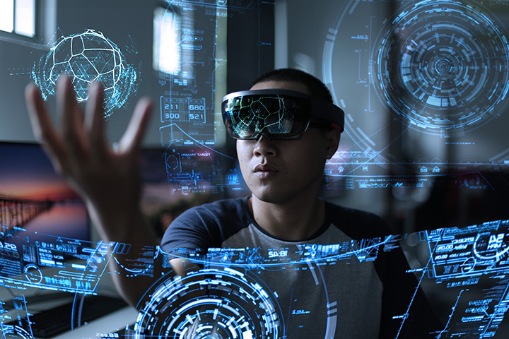 Man wearing VR goggles.