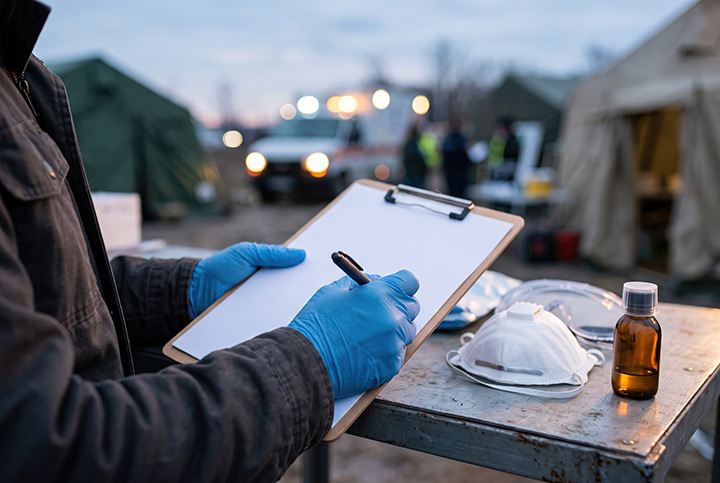 An emergency manager at a disaster site.