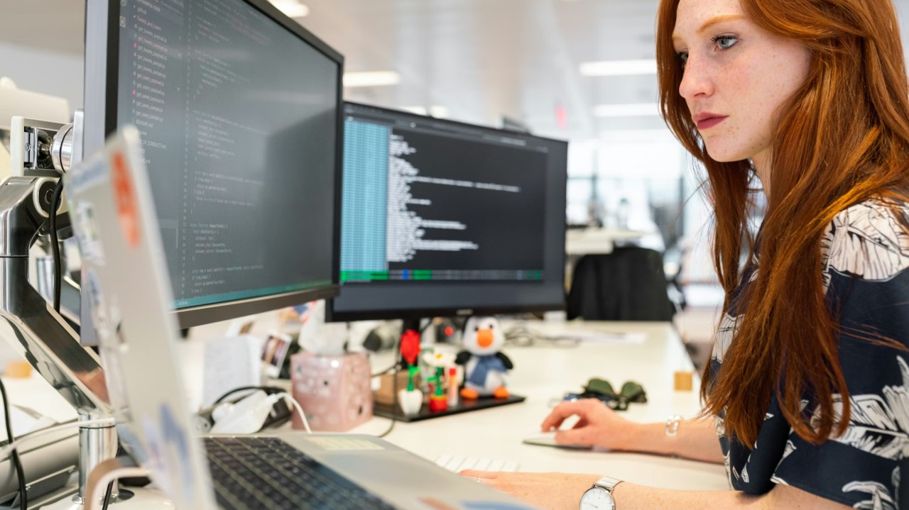 woman working at a computer